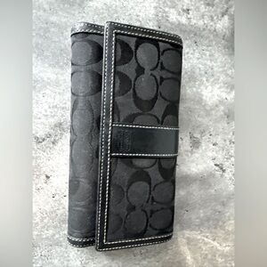 Coach Wallet Clutch Black White Stitching 8" Long x 4" Wide